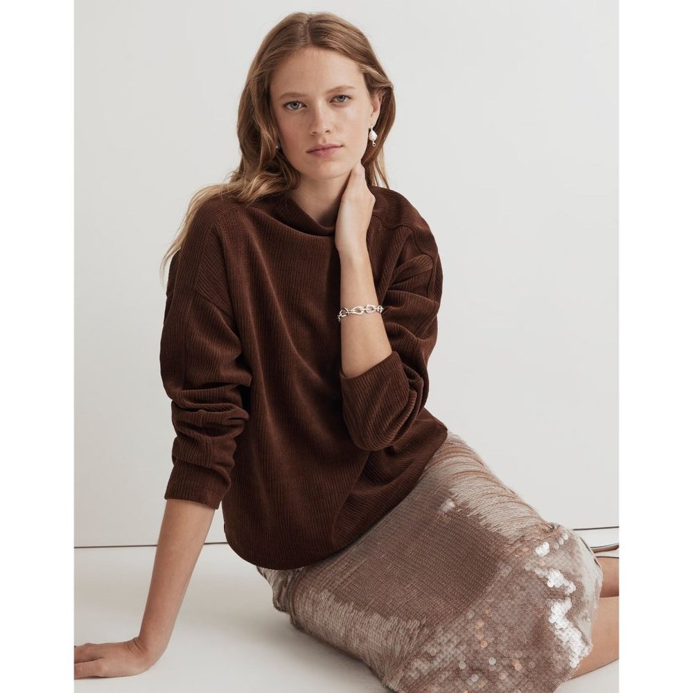 Madewell Striped Jacquard Funnelneck Top in Hot Cocoa Women's Size Large